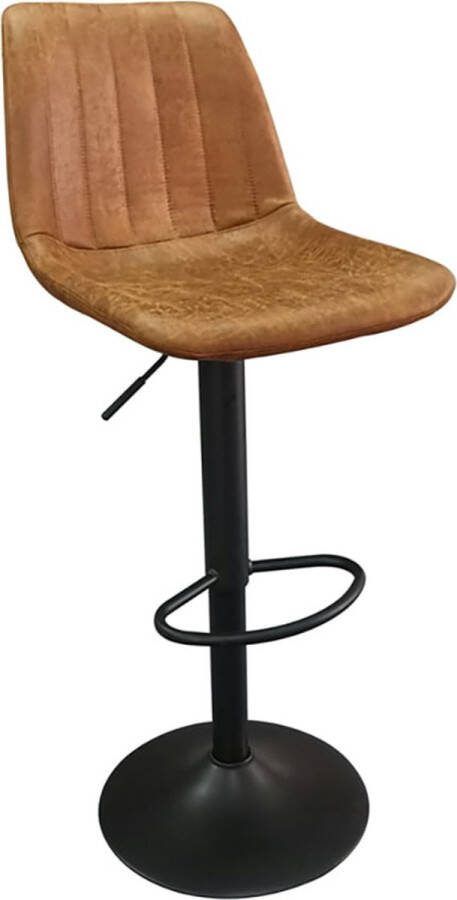 Barkruk Ufuk Cognac Kunstleer Set van 2 Geschikt voor kookeiland Draaibaar Met rugleuning In hoogte verstelbaar Zithoogte 59 80 cm Zitdiepte 36 cm