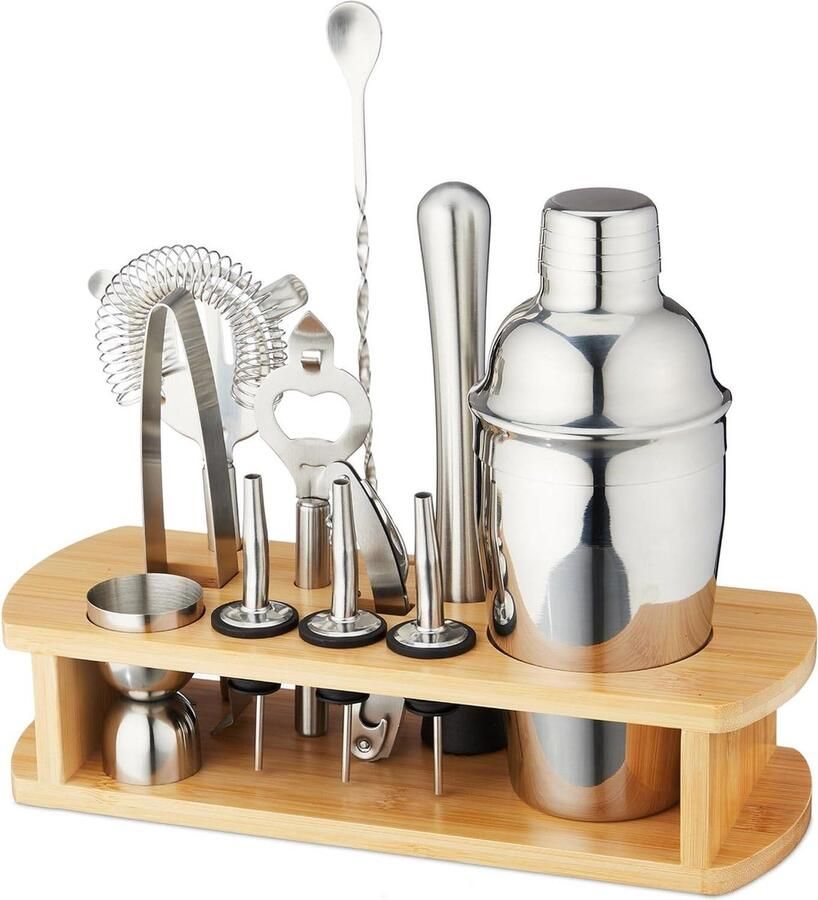 Barmaatje 12-piece cocktail set with holder Shaker Bar spoon Silver nature cocktail accessories Barmaatje