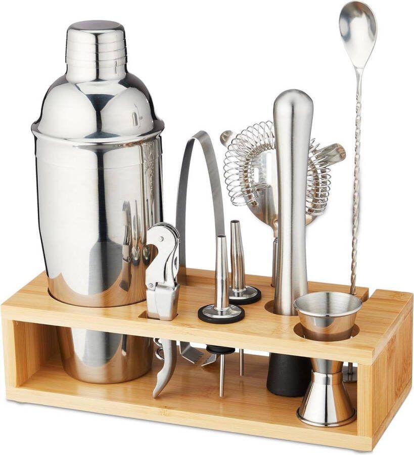 Barmaatje Cocktail Set with Holder and 10-Piece Bartender Kit Keywords HTML and Content Silver-Nature Barmaatje