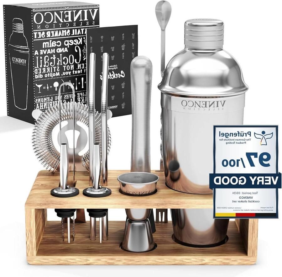 Barmaatje Cocktails Shaker Set Manhattan Wooden Recipes Book 13 Piece Stainless Steel Premium Barkeeper Kit Prof Bar Accessories Martini Gin Mojito Party Birthday Gift Man Barmaatje