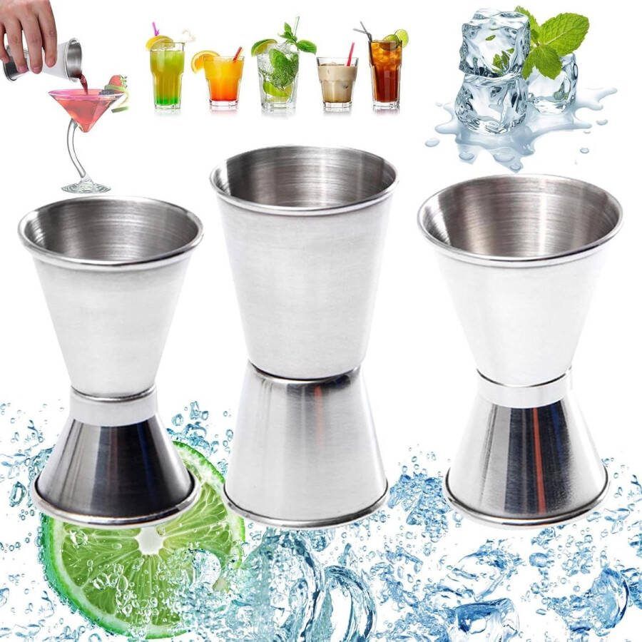 Barmaatje Jigger Measuring Cup Double Sided Stainless Steel Three Capacities For Bar Party Wine Cocktail Barmaatje