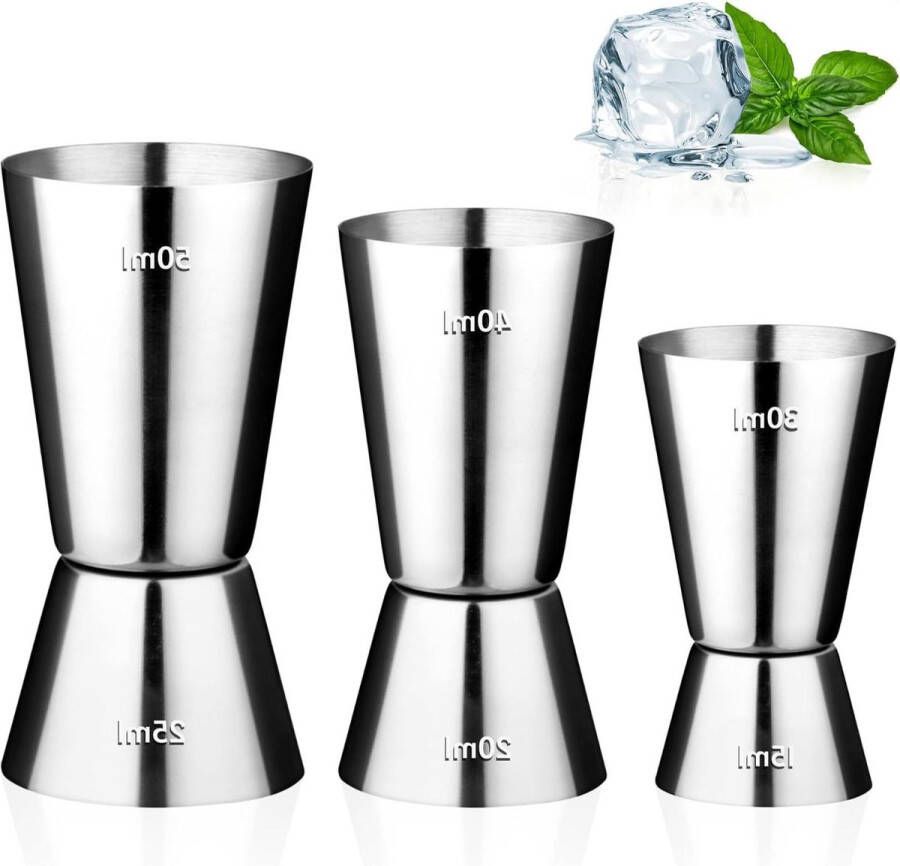 Barmaatje Set of 3 Crethink 304 Stainless Steel Jigger for Cocktail Measuring Whisky Shot Measure Barmaatje