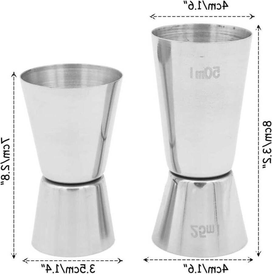 Barmaatje Stainless Steel Jigger Shot Measuring Cup for Cocktail 25ml 50ml 15ml 30ml Includes 4pcs Spirits Pourers Barmaatje