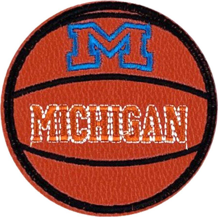 MegaMooi.nl Basketbal Michigan Strijk Embleem Patch 6.8 cm 6.8 cm Oranje Zwart Blauw