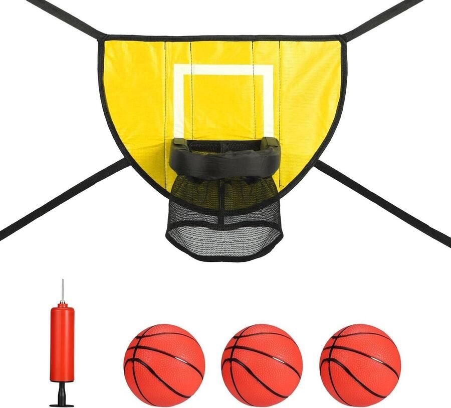 Basketbalring Bevestigingsset met 3 Mini-Basketbal Waterdichte Basketbalspelaccessoires Alle Leeftijden Geel mini trampoline