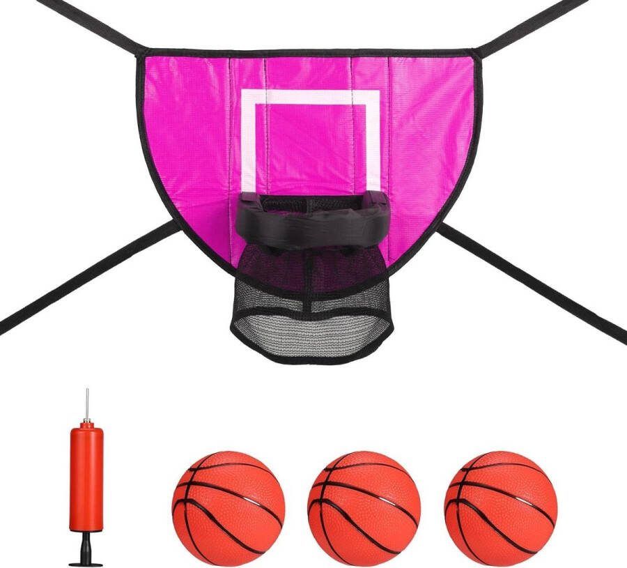 Basketbalring Bevestigingsset Trampoline met Zacht Basketbaldoel Inclusief 3 Mini-Basketbal en 1 Pomp Waterdichte Trampoline-Accessoires voor Basketballiefhebbers Roze mini trampoline
