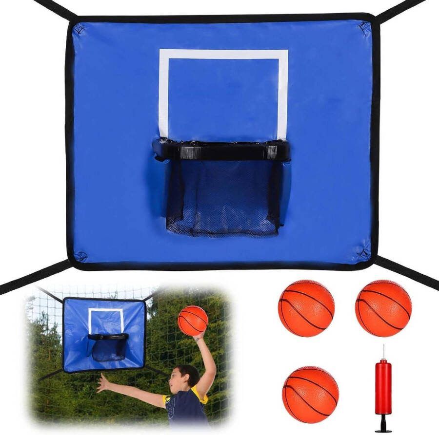 Basketbalring en Bevestiging voor Trampoline 3 Miniballen en 1 Pomp Inbegrepen Eenvoudig te Installeren Binnen en Buiten Spelen mini trampoline
