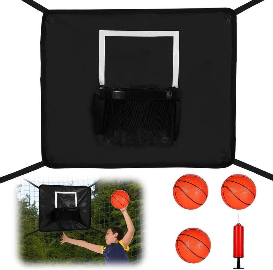 Basketbalring met 3 Miniballen en Pomp Trampoline Accessoires voor Kinderen en Volwassenen Eenvoudig te Installeren