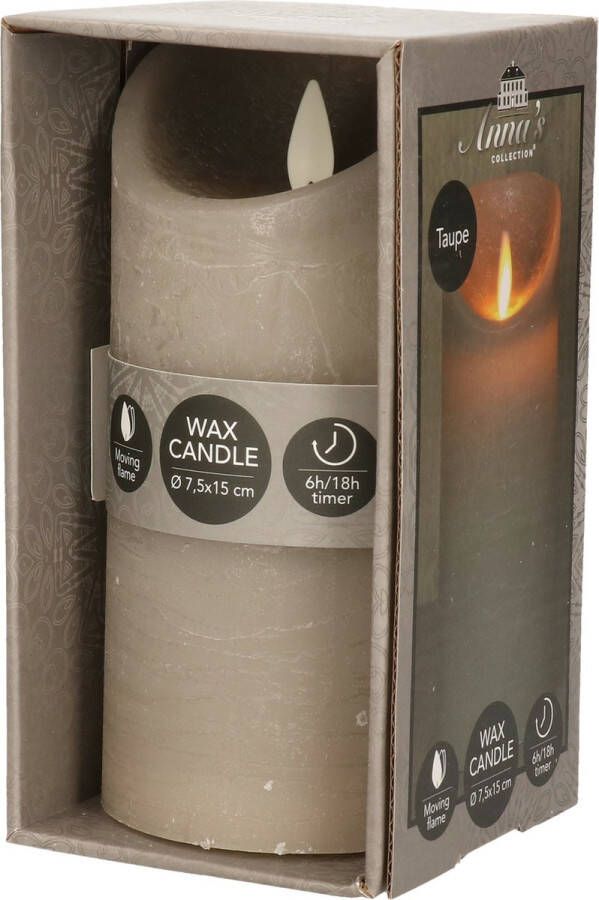 Merkloos Sans marque Batterijverlichting kaars wax rustiek bewegende vlam 7 5x15cm grijs 3xaaa timer