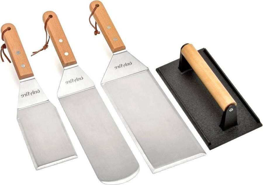 BBQ Grill Accessoires Tool Kit Roestvrijstalen bakplaat Spatel Schraper Gereedschap en Gietijzeren Grill Pers barbecue set