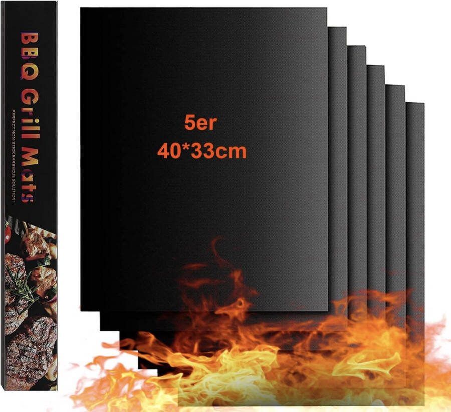 BBQ-grillmat 5 stuks Teflon grillmat grillmatten voor gasgrill grillmat geschikt voor grillen Grillmat voor gasbarbecue grillmatten voor houtskoolgrill grill oven(40 x 33 cm)
