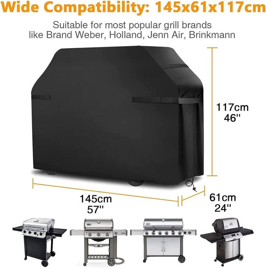 BBQ-hoes barbecuehoes Waterdicht 145x61x117 cm Heavy Duty BBQ-grillhoes Oxford-stof waterdicht winddicht scheurvast UV-bestendig met opbergtas voor Weber Brinkmann Char Broil enz (145x61x117 cm)