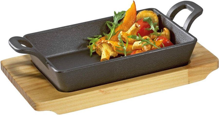 BBQ-serveerpan inclusief serveerplank van grenenhout roestvrij staal