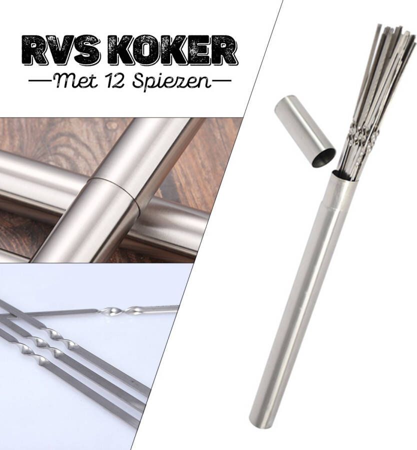 BBQ Spiezen Set 12 Spiezen RVS Grillspies Vleesspies Roosterpin Satéprikker Barbequestok Geschikt voor Vaatwasser Plat Dun Gedraaid