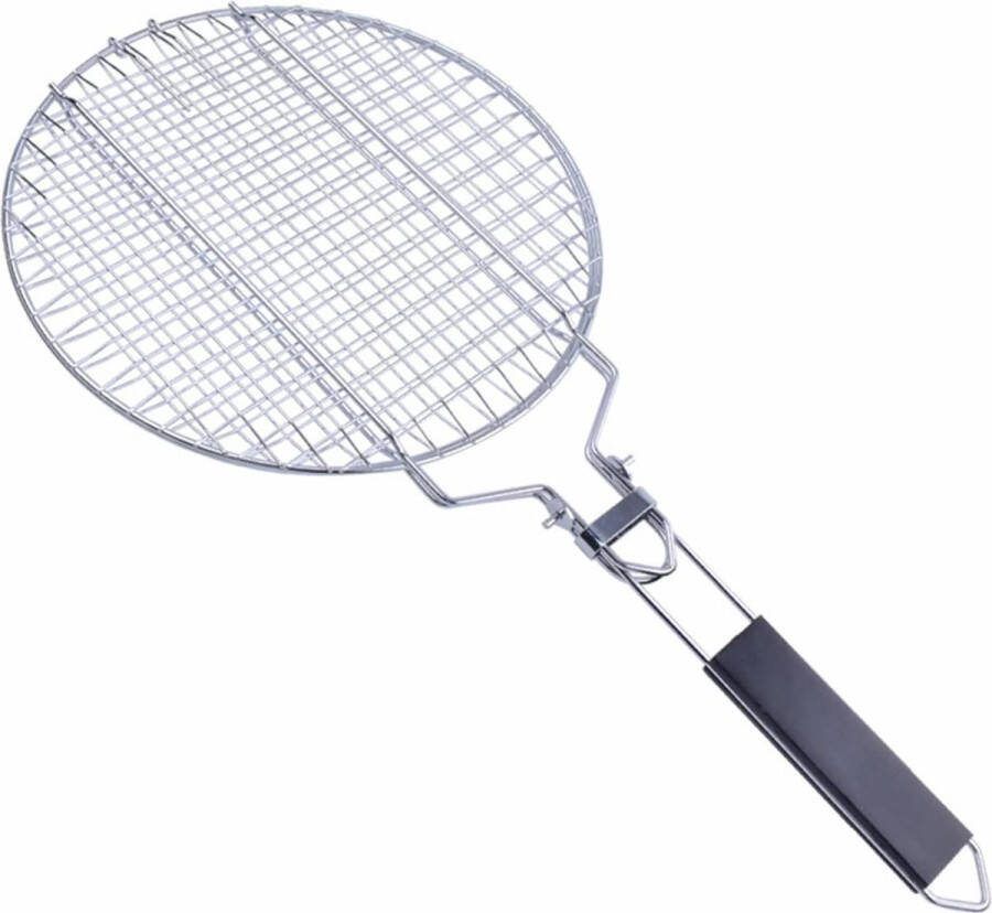 BBQ Visgrillmand Roestvrijstaal Houten Handvat Draagbaar Outdoor Camping Rek-Shrimpsteak Groenten Barbecue Gereedschap (28 x 28 x 2 CM) Charcoal Basket