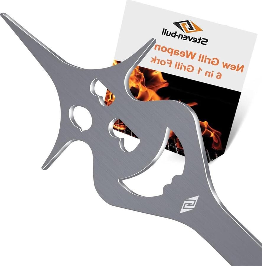 BBQ vork voor barbecue 35 cm lange vleesvork multifunctioneel 6-in-1 grillgereedschap verrassingsgeschenken voor mannen Grill Brush
