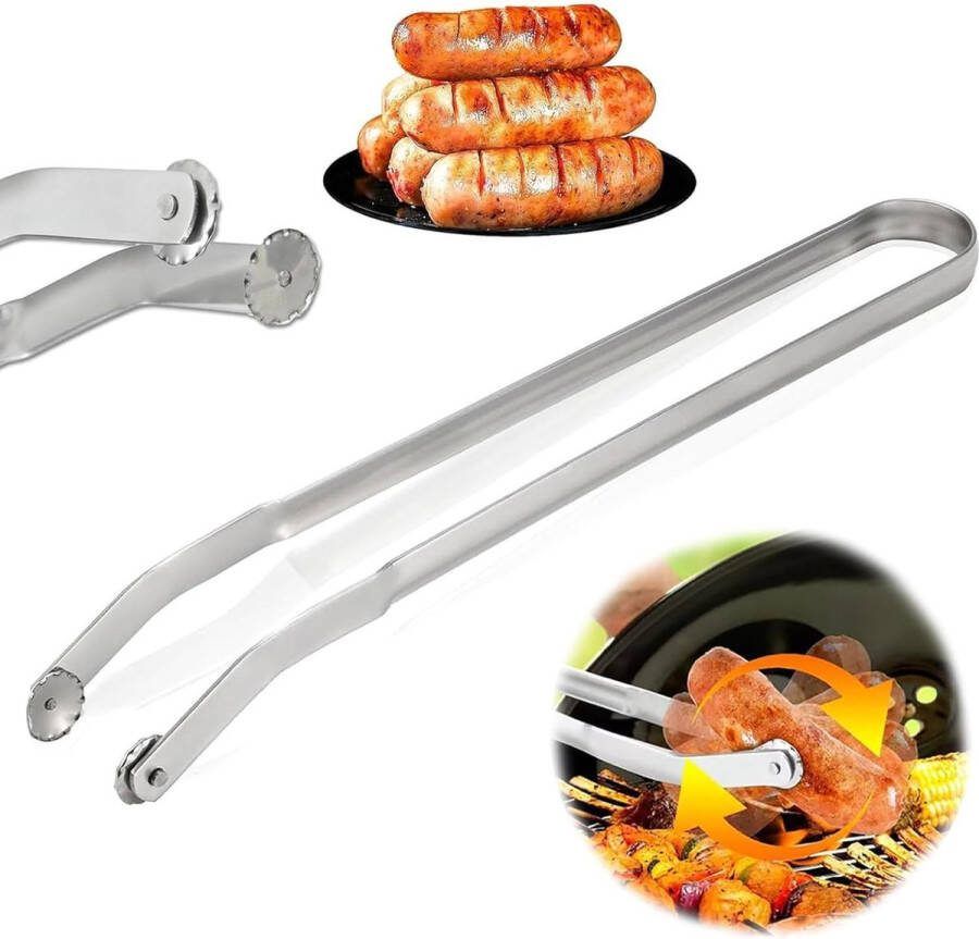 BBQ-worstdraaitang om te koken grilltang worsttang tang voor het draaien van BBQ-worsten 38 cm draaibare grilltang keukentang grilltang om te koken met gladde rollen aan de bovenkant