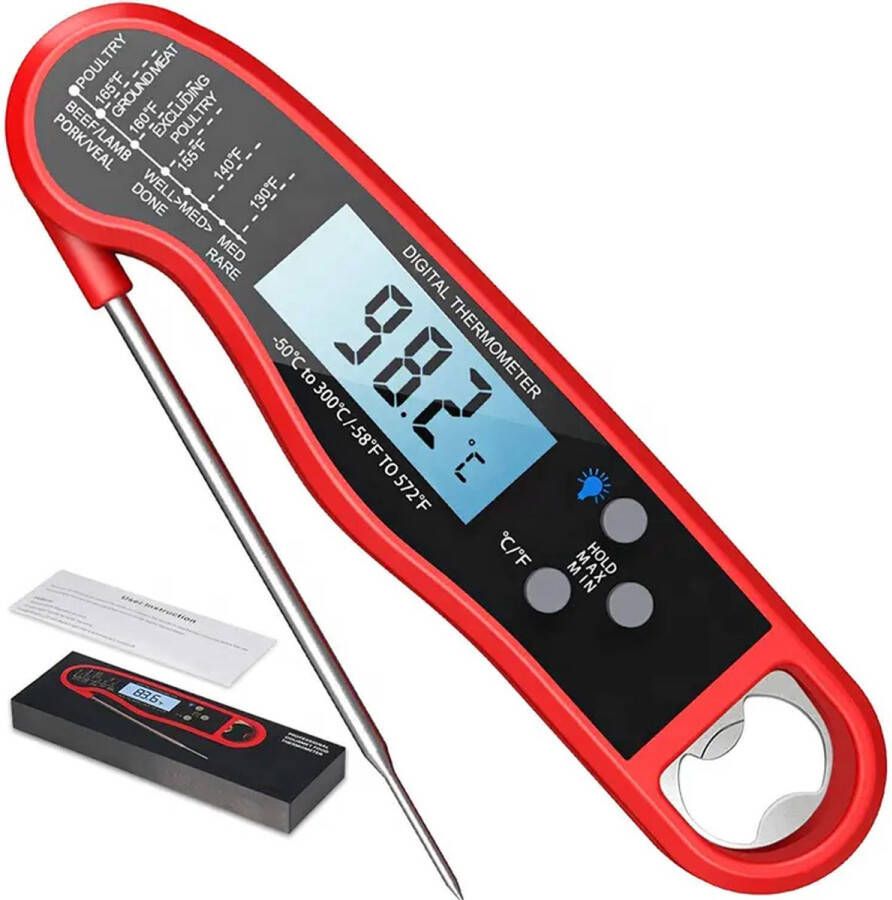 BBQBuddies BBQ Thermometer Vlees Thermometer Keuken Thermometer Inclusief Ophangmagneet & Bieropener