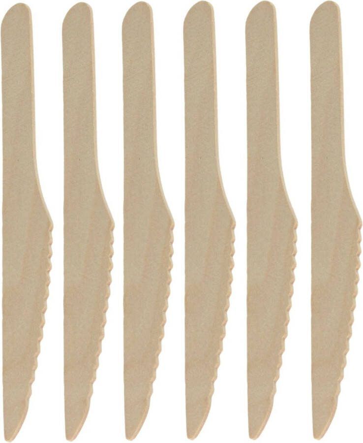 Merkloos BBQ verjaardag camping wegwerp bestek messen 40x hout 16 cm eco friendly composteerbaar Messen