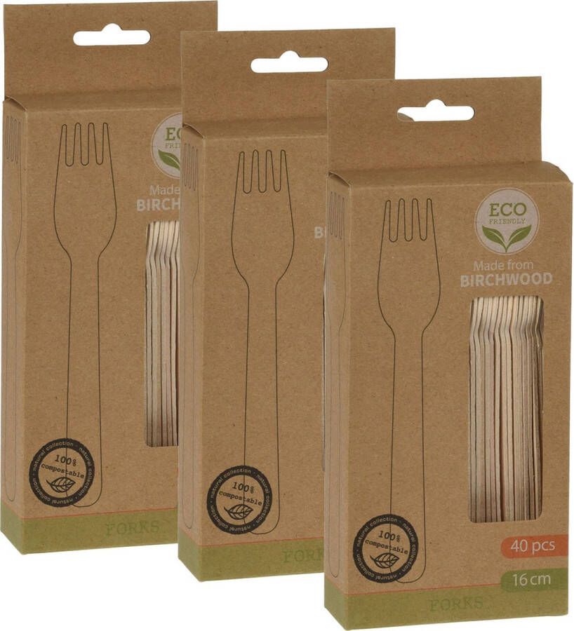 BBQ verjaardag camping wegwerp bestek vorken 120x hout 16 cm eco friendly composteerbaar