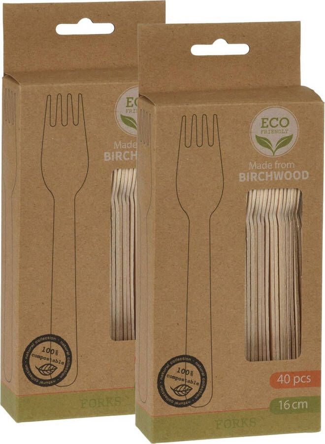 BBQ verjaardag camping wegwerp bestek vorken 80x hout 16 cm eco friendly composteerbaar