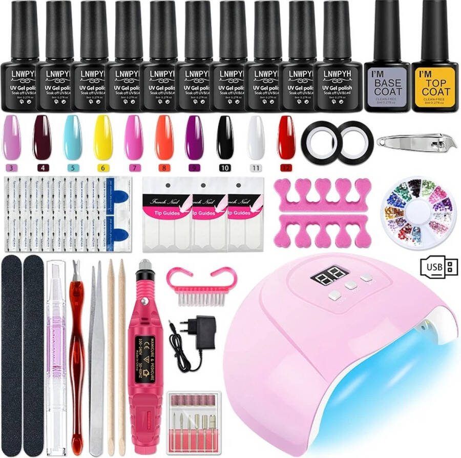 Bealive Nagelset met UV led lamp Gellak starterspakket Acryl Manicure Set Nagelgereedschap Nagel lamp inclusief