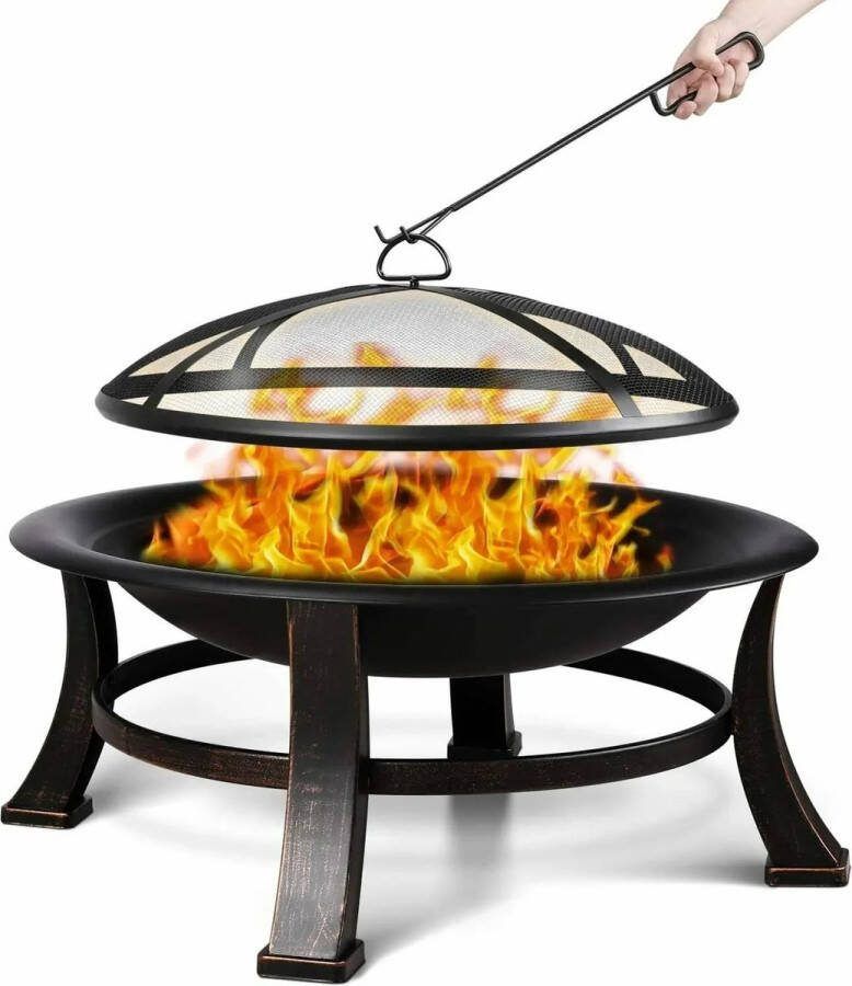 Bealive Ronde vuurkorf voor buiten vuurkuilen komt Met BBQ grill Kookrooster vonk scherm vuur poker