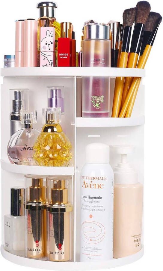 Beauty Organizer make-up cosmetica-organizer 360 graden draaibaar make-up-opbergbox voor dressers slaapkamer badkamer wit