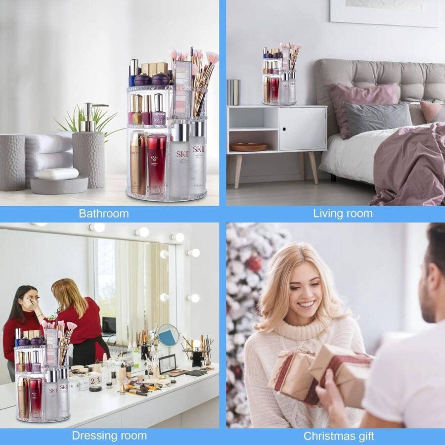 Beauty Organizer Make-up Cosmetische Organizer 360° Draaibare Make-up Opbergdoos Cosmetische Box voor Dressoir Slaapkamer Badkamer (Diamond Crystal)