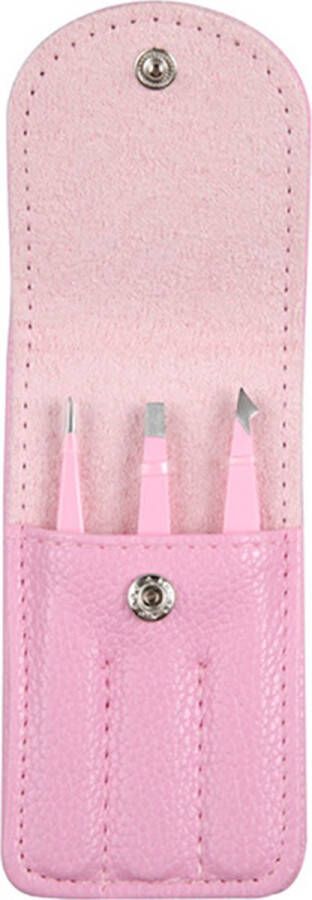 Beauty Tools Pincet set van 3 met wenkbrauw- splinter- & combinatiepincet Baby Roze