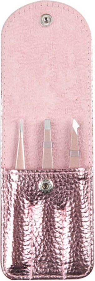 Beauty Tools Pincet set van 3 met wenkbrauw- splinter- & combinatiepincet Roze