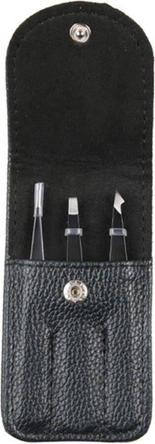 Beauty Tools Pincet set van 3 met wenkbrauw- splinter- & combinatiepincet Zwart