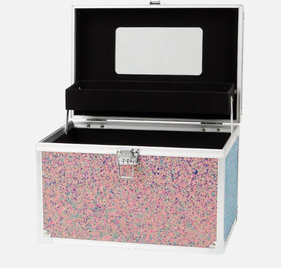 Beauty vanity case Make up koffer met pareleffect met glitters Met spiegel en extra opbergvak