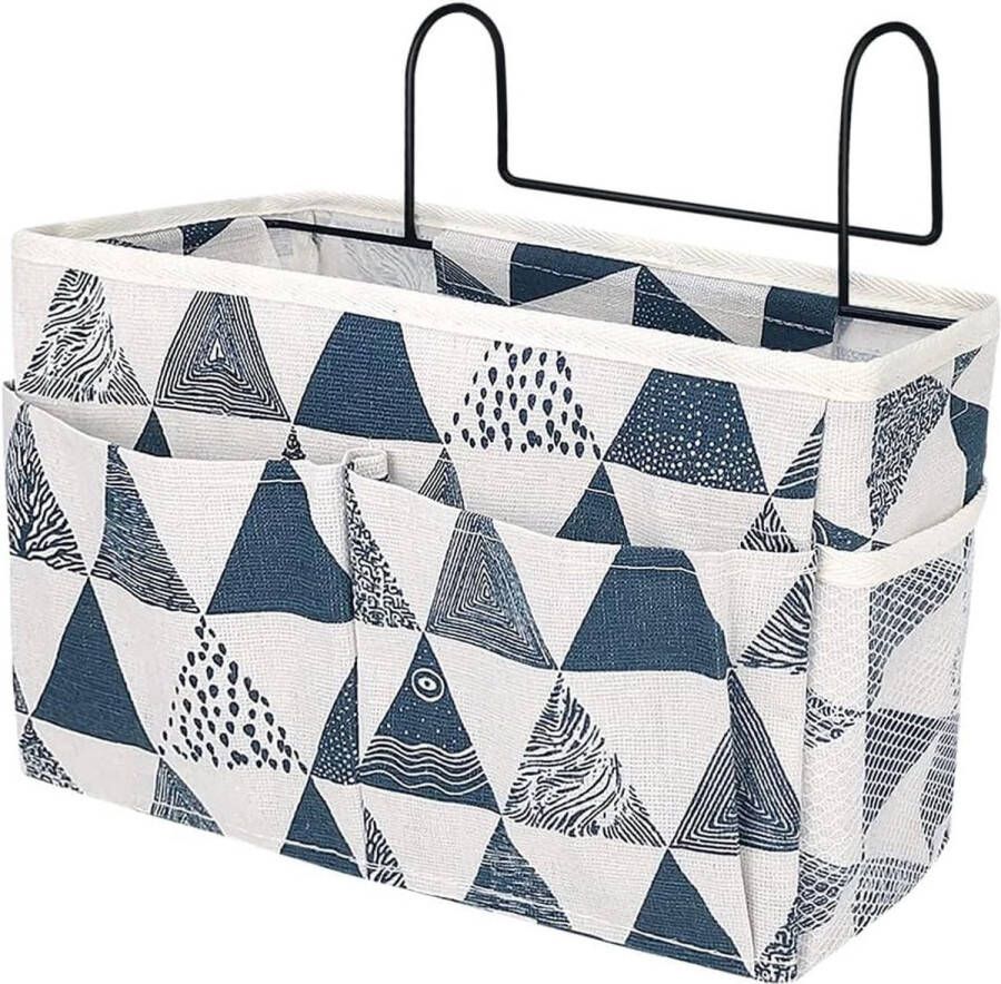 Bed-organizer bedtas met ophanghaak hangtas hoogslaper opbergtas voor boek tijdschrift mobiele telefoon hoofdtelefoon bed opslag (blauwe driehoek)