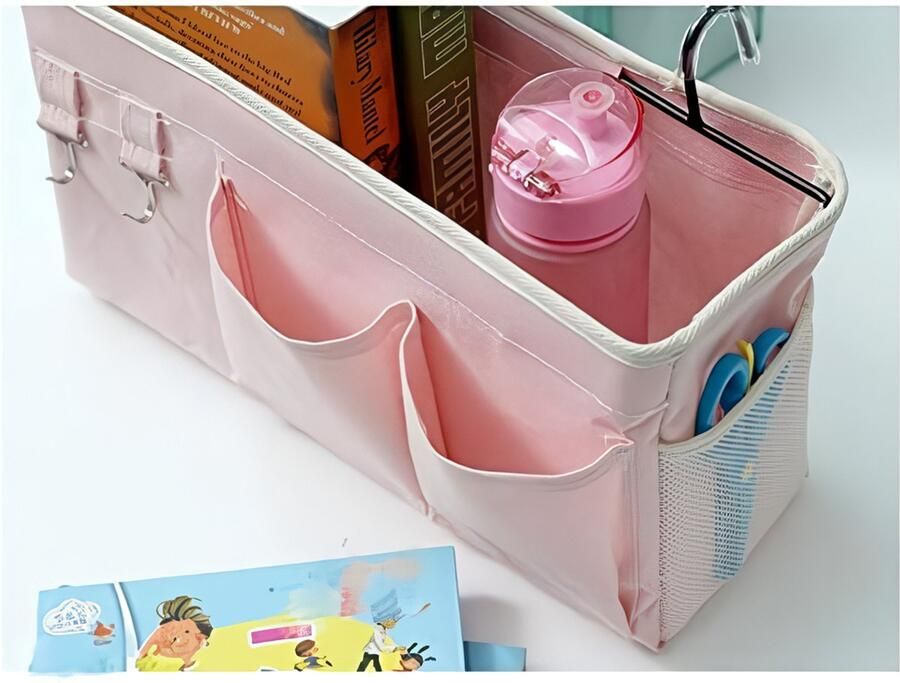 Bed-organizer bedtas met ophanghaak hangtas hoogslaper opbergtas voor boek tijdschrift mobiele telefoon hoofdtelefoon bed opslag (roze)