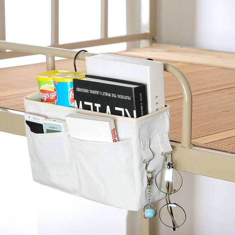Bed Storage Organizer Hangtas Home Dorm Bed Sofa Stapelbed en ziekenhuisbedden voor College Dorm Kamers Bed Rails Camp Storage Bag Pocket (wit)