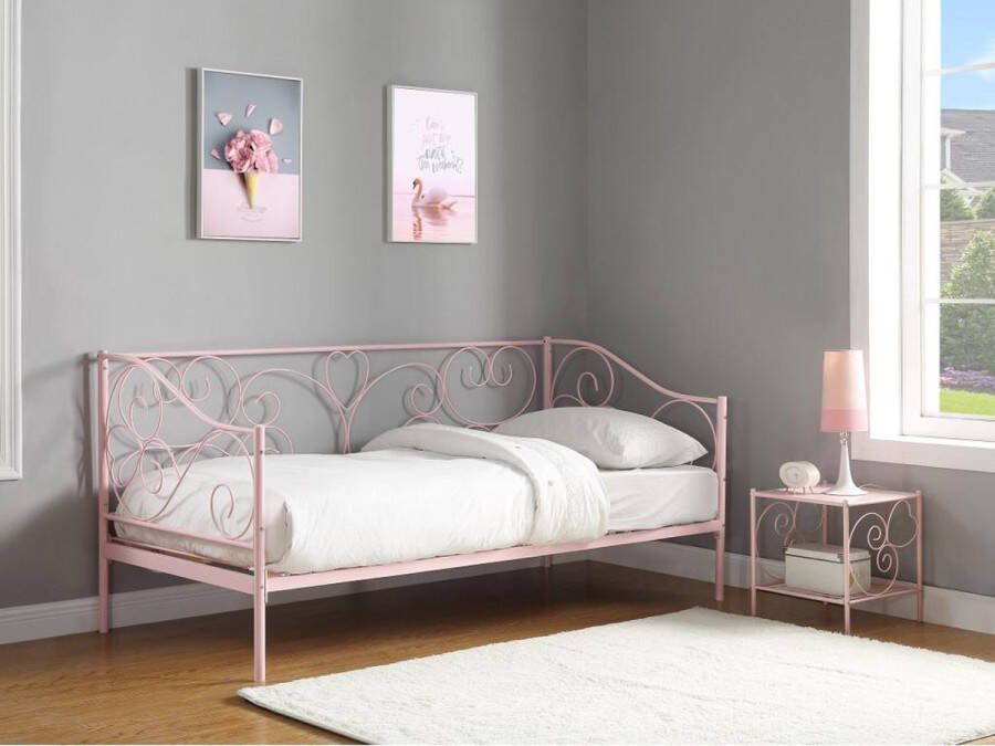 Bedbank VIVIAN 90 x 200 cm Metaal Roze + Matras L 207 cm x H 95 cm x D 96 cm