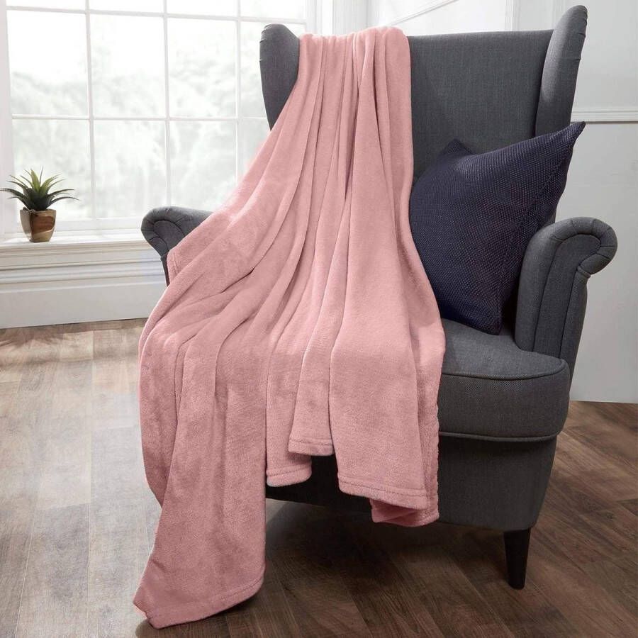 Beddekens 100% Super Zachte Flanel Fleece Polyester Blush Roze Dubbel 150 x 200cm