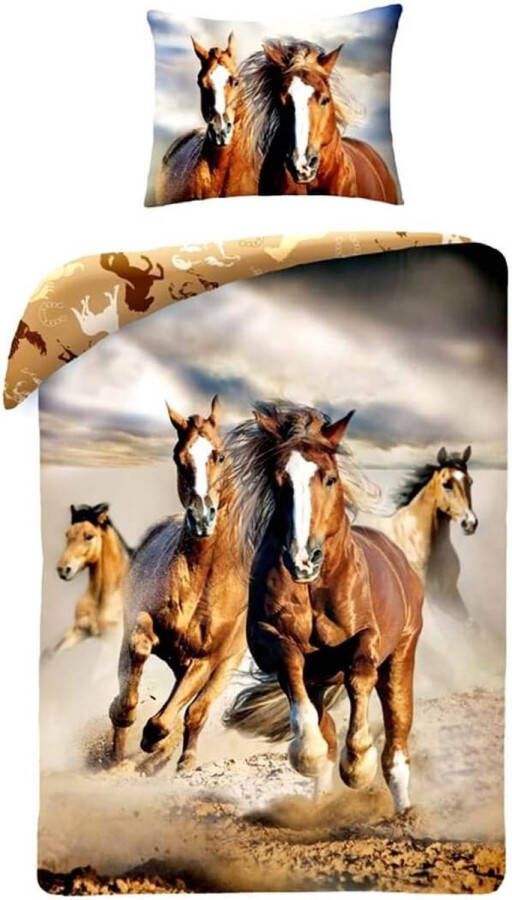 Beddengoedset motief: Paard bruin voor eenpersoonsbed 140 x 200 cm 100% katoen beddengoed