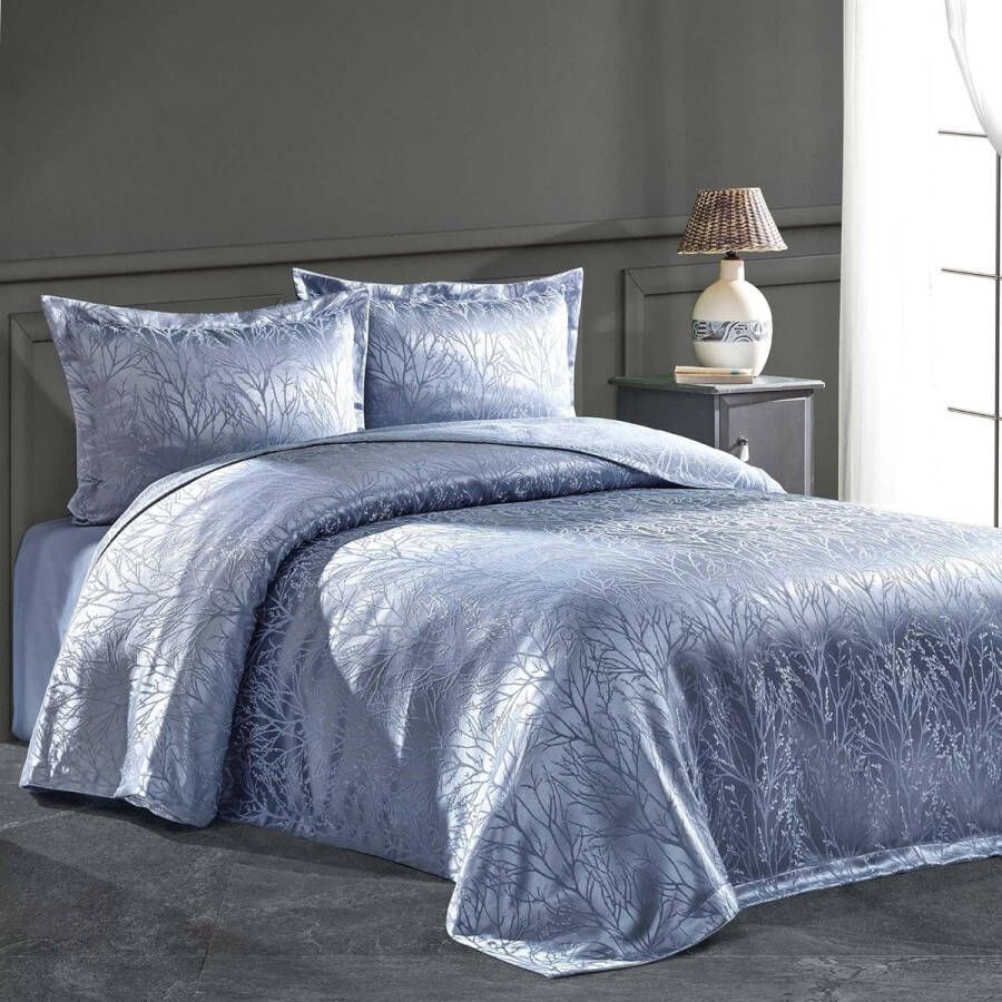 Beddengoedset sprei 240 x 260 cm en 50 x 70 cm 2 kussens bedsprei deken voor zomer gewatteerde deken voor bed bank woondeken jacquard-stof woondeken zacht en modern (blauw)