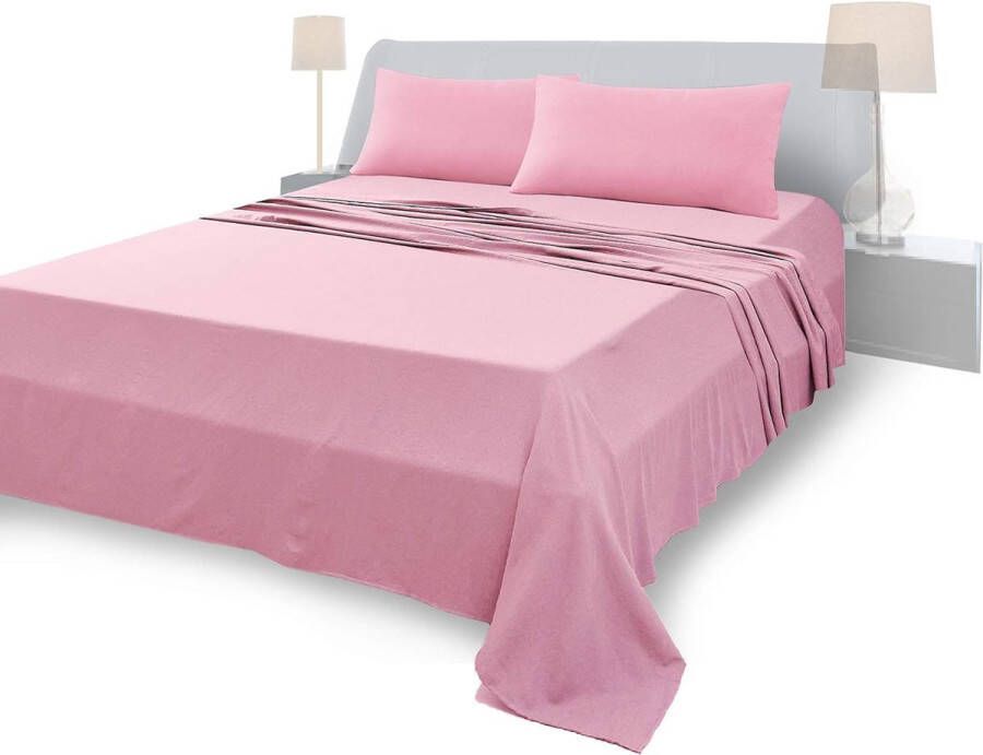 Beddenset voor een eenpersoonsbed van 100% katoen eenpersoonsbed 180 x 200 cm lakens 250 x 280 cm 2 kussenslopen 50 x 80 cm roze