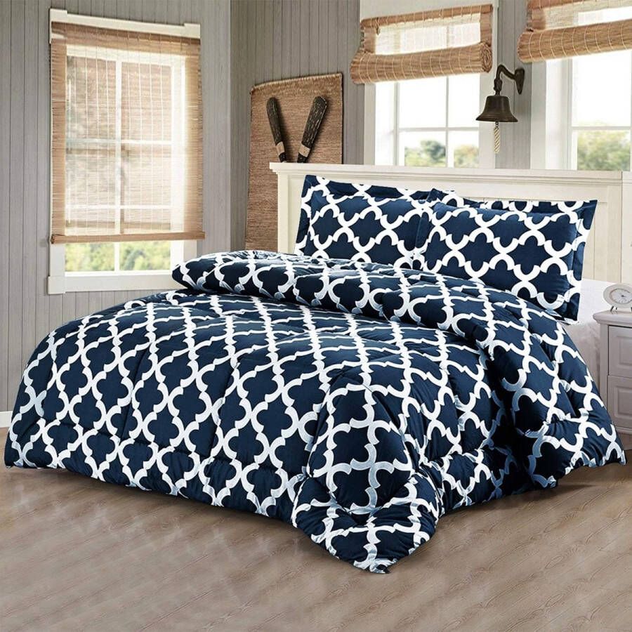 Bedding Bedrukt dekbedset Bedrukt dekbed 220x230 cm met 2 kussenslopen 50x75 cm dekbed met 250 GSM Polyester vulling (MarineBlauw)