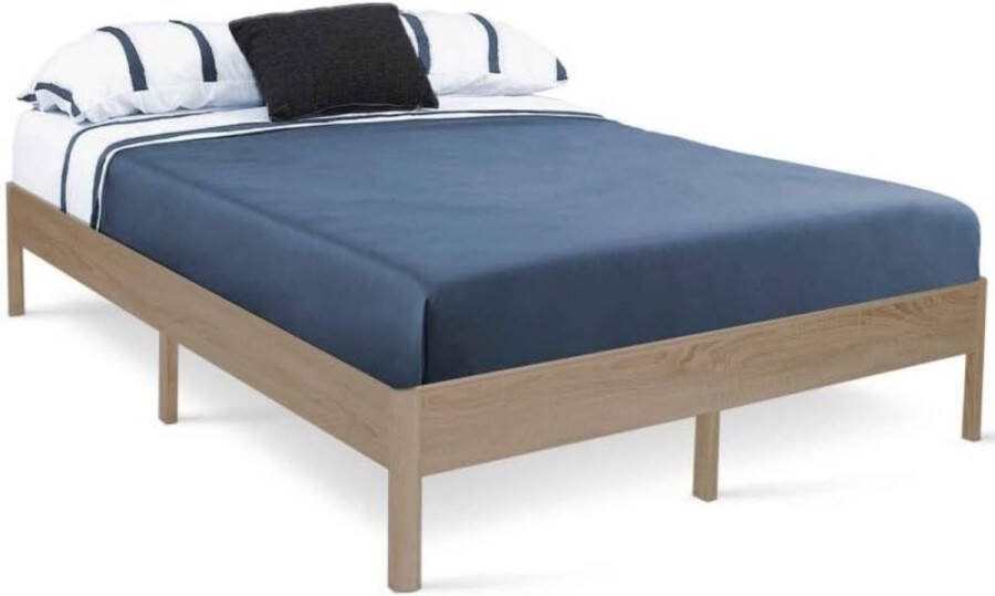 Bedframe voor tweepersoonsbed YTA met lattenbodem 140 x 190 cm natuurlijk houteffect