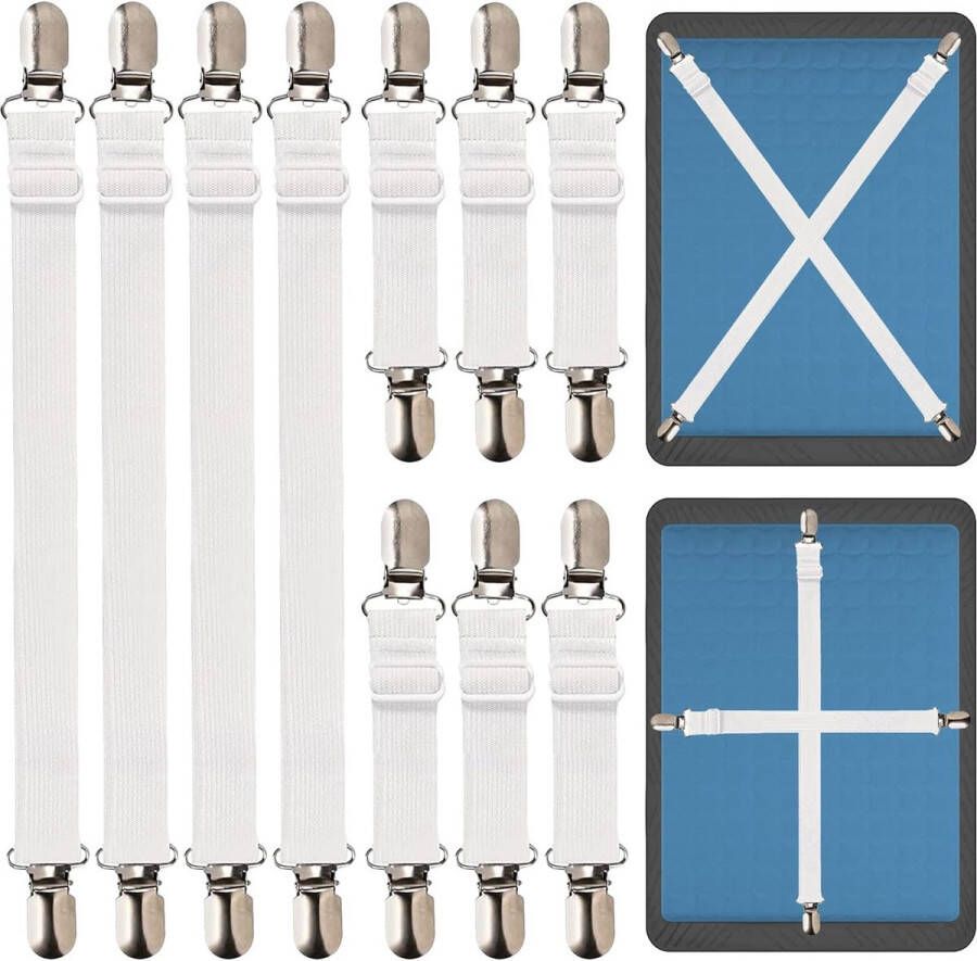 Bedlakenspanners verstelbaar 10 stuks laken spanbanden lang (70-230 cm) + kort (32-58 cm) lakenspanner beddoekspanner met sterke metalen klemmen voor laken banken strijkplanken
