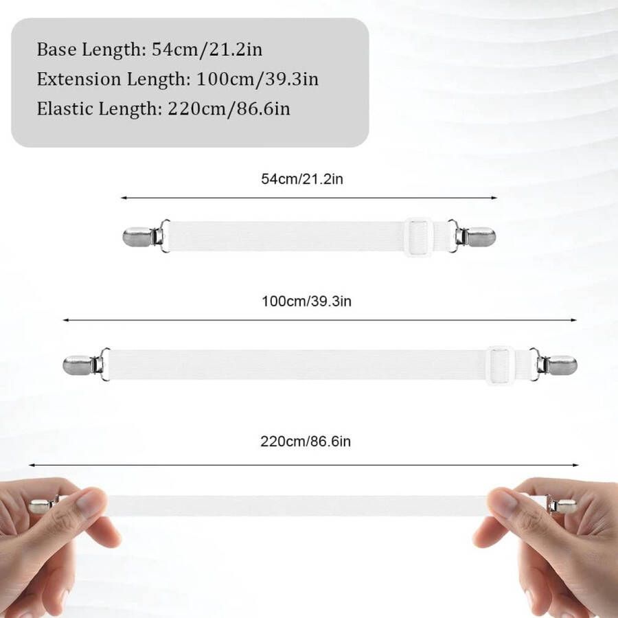 Bedlakklemmen verstelbaar 50-230 cm bedlakenspanner elastische bedlakensluitingen lakenspanner om vast te houden laken matras strijkplank bank (wit 8)