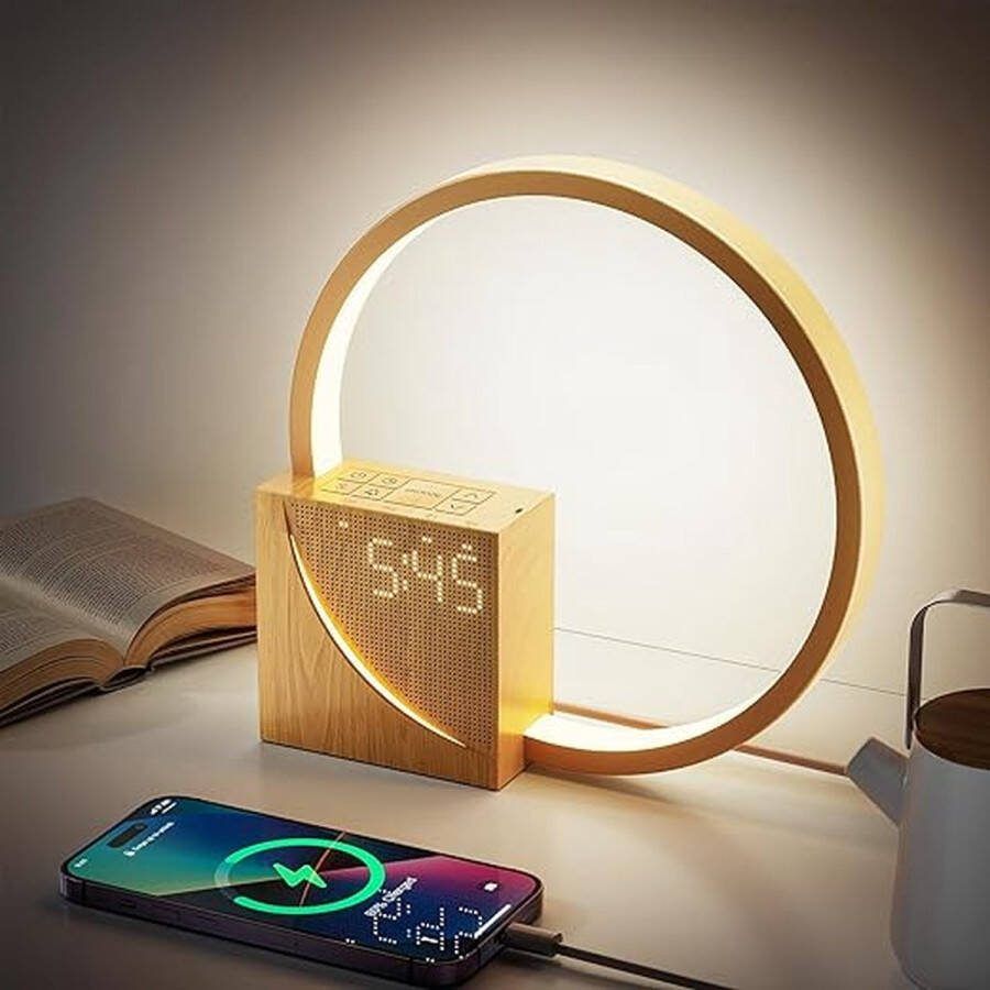 Bedlampje LED licht Wekker Waku-Up licht met twee alarmen Touchscreen Dimbaar USB laadpoort Wakker met LED licht