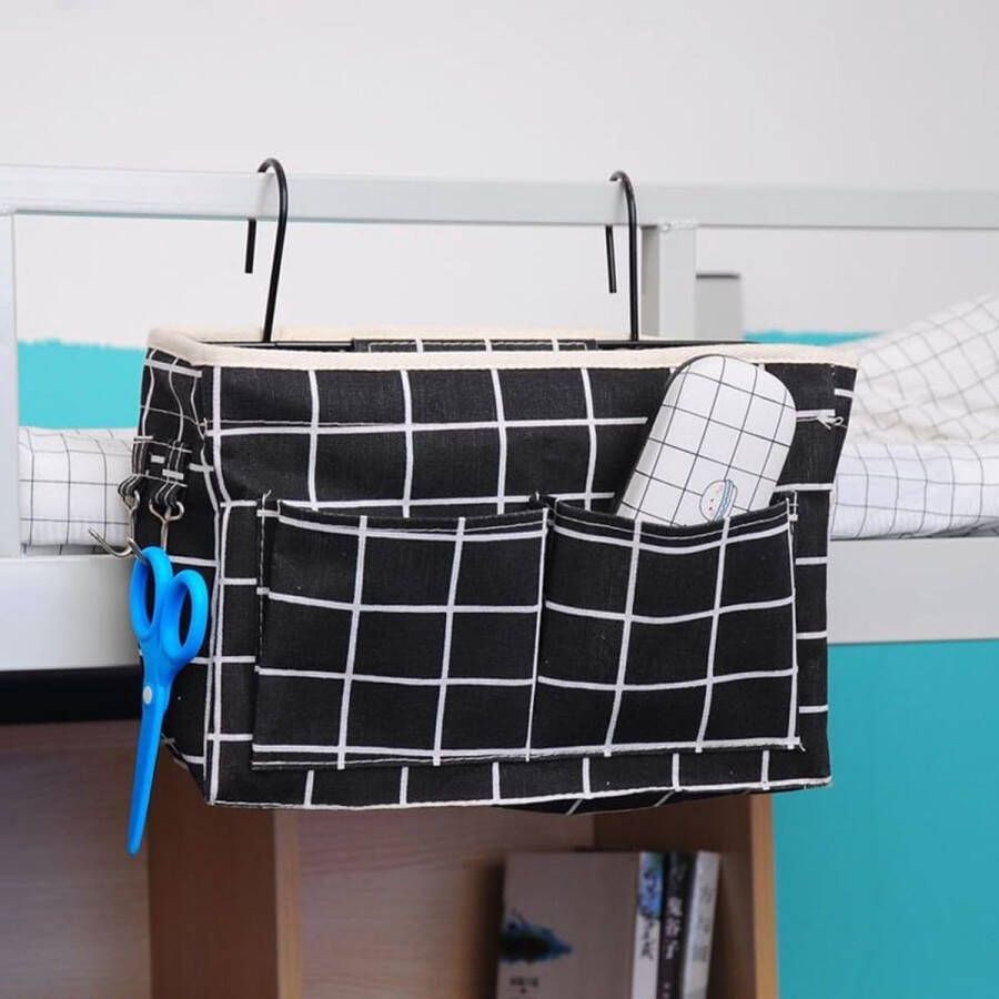 Bedorganizer om op te hangen multifunctionele bedtas met darhaken hangtas hoogslaper opbergtas hangend bedhanger bank opslag voor stapelbedden boeken tijdschrift hoofdtelefoon zwart