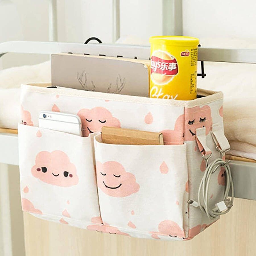 Bedside Opknoping Opbergbed Zakken Manden Slaapzaal Bed Organizer Caddy Desktop Opbergrek voor Thuiskantoor School Dorm Kamer Stapelbed (Roze)