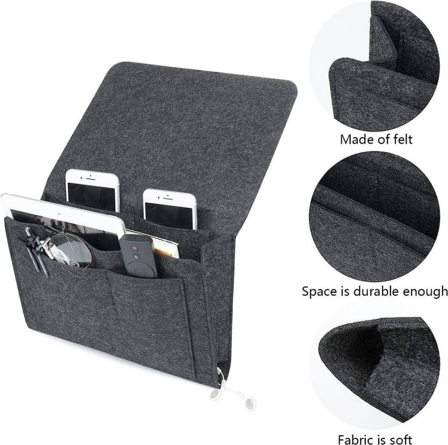 Bedtas Forreen 3 Stuks Vilt Opknoping Organizer Bag Nachtkastje Opbergzak Bedside Pocket Anti-Slip Opbergtas met Kabelgaten 5 Pocket voor Sorteertablet Telefoon Oortelefoon Afstandsbediening Bril