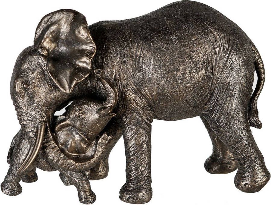Beeld Olifant Jonge olifant Polyresin Goud grijs 14x30x21 Olifant familie beeld Woondecoratie